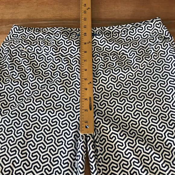J. Mclaughlin Honeycomb Carmel Pants Women L Blue White Geometric Zip Pocket - Picture 8 of 13